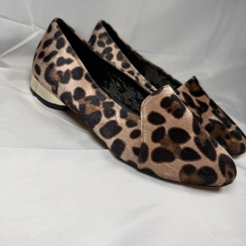 Mix No. 6 Leopard Velvet Smoking Loafers Gold Heel Size 7